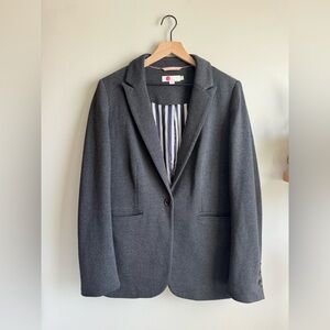 Boden Jacket Womens 10R Gray Jersey Blazer Preppy Stripes Navy & Blue Classic